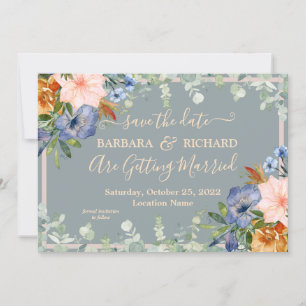 Dusty Blue Peach Wedding Save Date   Invitation