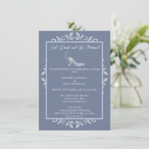 Dusty Blue Peacock Flourish Rehearsal Dinner Invitation