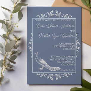 Dusty Blue Peacock Flourish Wedding Invitation