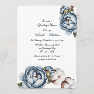 Dusty Blue Peony and Cotton Wedding Shower Invitation