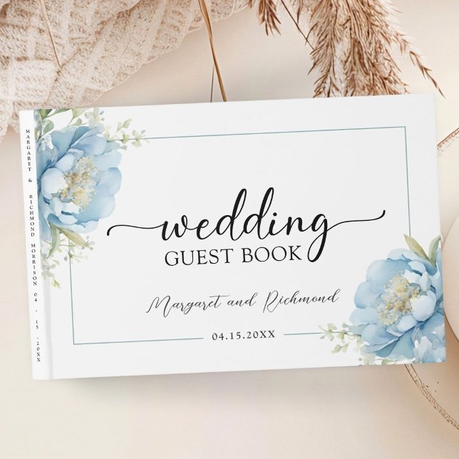 Dusty Blue Peony Floral Wedding Guest Book (Creator Uploaded)
