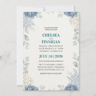 dusty blue peony hydrangea elegant invitation