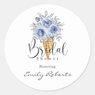 Dusty Blue Peony Ice Cream Cone Bridal Shower Classic Round Sticker