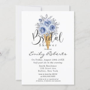 Dusty Blue Peony Ice Cream Cone Bridal Shower Invi Invitation