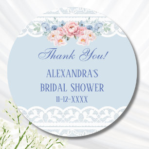 Dusty Blue Peony  Lace Bridal Shower Thank You Classic Round Sticker