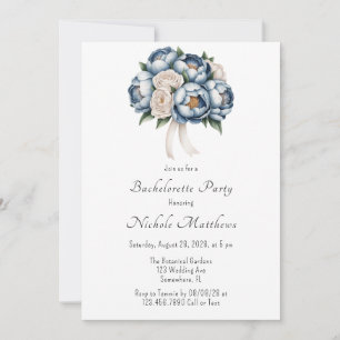 Dusty Blue Peony Rose & Glitter Bachelorette Party Invitation