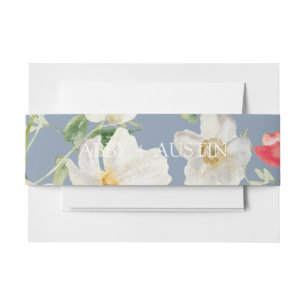 Dusty Blue Peony Watercolor Wedding Belly Band Invitation Belly Band