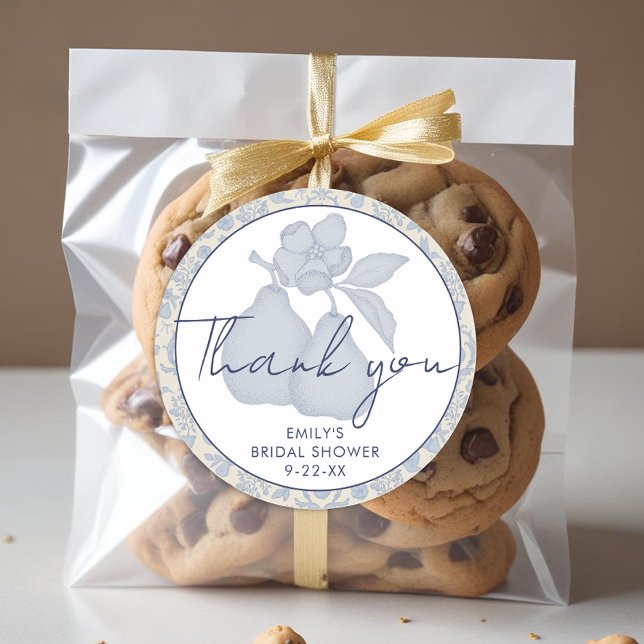 Dusty Blue Perfect Pear Bridal Shower Thank You Classic Round Sticker (Thank You Favor Sticker)