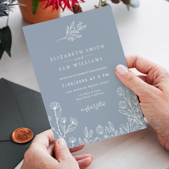 Dusty Blue Periwinkle Floral Elegant Wedding Invitation (Creator Uploaded)