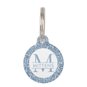 Dusty Blue Periwinkle Glitter Sparkly Monogram Pet Tag