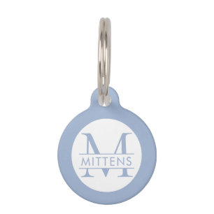 Dusty Blue Periwinkle Monogram Cat or Dog Pet Tag
