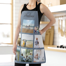 Dusty Blue Personalised Family Photo Collage Name Apron