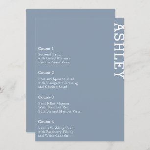Dusty Blue Personalised Guest Name Wedding Menu