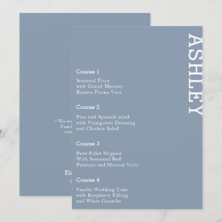 Dusty Blue Personalised Guest Name Wedding Menu