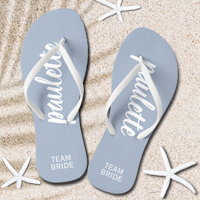 Dusty Blue Personalised Team Bride Flip Flops (Dusty Blue Personalized Team Bride Flip Flops)