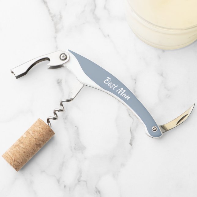 Dusty Blue Personalised Wedding Best Man Corkscrew (Front)