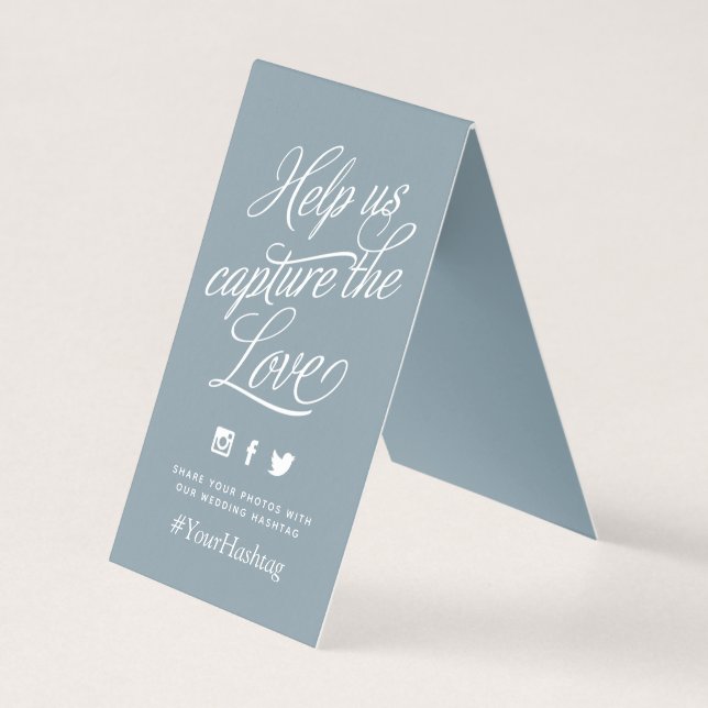 Dusty Blue Personalised Wedding Hashtag Sign (Front)
