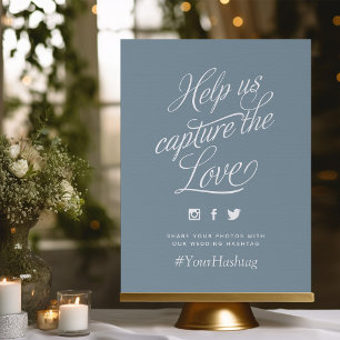 Dusty Blue Personalised Wedding Hashtag Sign