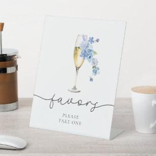 Dusty Blue Petals & Prosecco Bridal Shower Favours Pedestal Sign