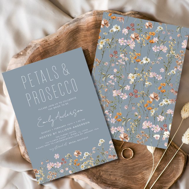 Dusty Blue Petals & Prosecco Bridal Shower  Invitation (Creator Uploaded)