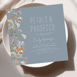 Dusty Blue Petals & Prosecco Bridal Shower Invitation