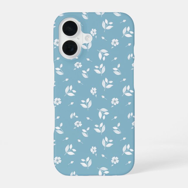 dusty blue phone cover with white flowers (Back)