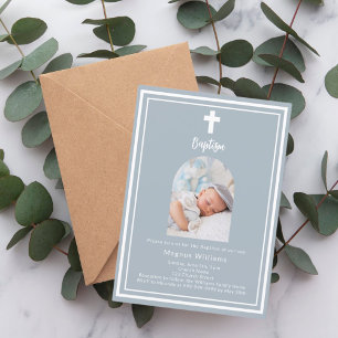 Dusty blue photo arch Baptism Invitation