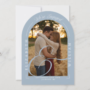 Dusty Blue Photo Arch Calligraphy Engagement Party Invitation