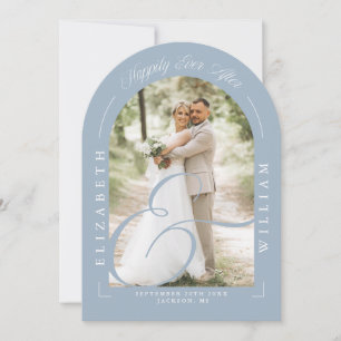 Dusty Blue Photo Arch Script Wedding Reception Invitation