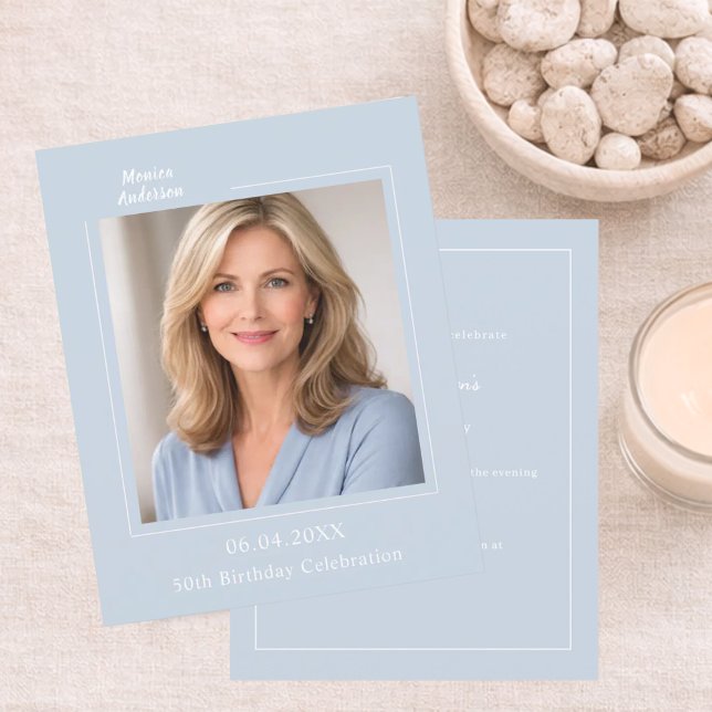 Dusty blue photo birthday invitation (Creator Uploaded)