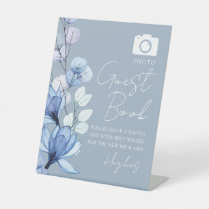 Dusty Blue Photo Guest Book Floral Wedding Pedestal Sign