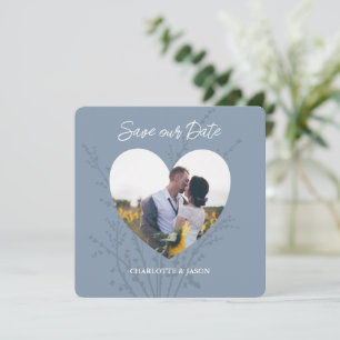 Dusty Blue Photo Heart Frame Save The Date      Invitation