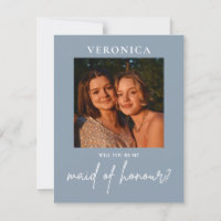 Dusty Blue Photo Maid of Honour Boho Proposal Card