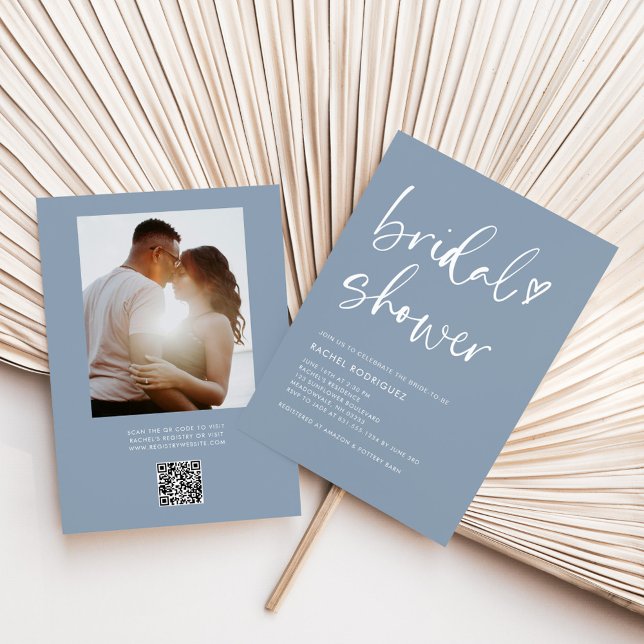  Dusty Blue Photo Qr Code Bridal Shower  Invitation (Creator Uploaded)