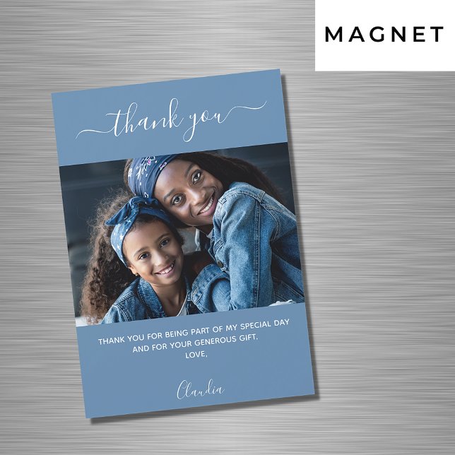 Dusty blue photo script thank you magnet (Creator Uploaded)