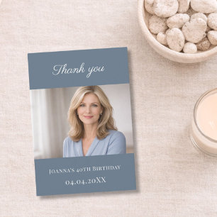 Dusty blue photo simple birthday thank you card