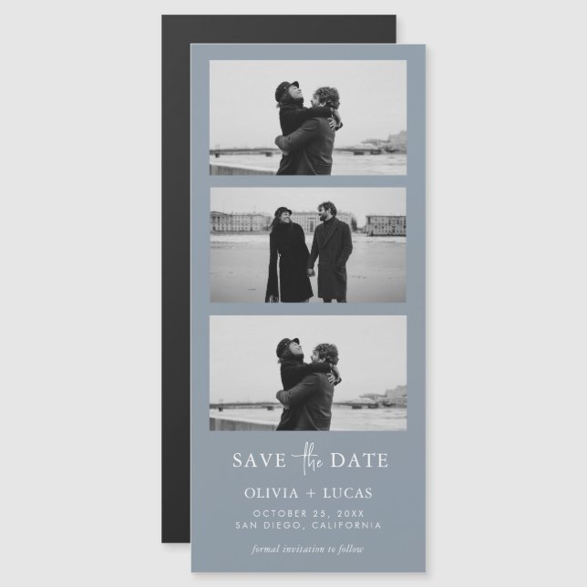 Dusty Blue Photo Strip Magnetic Wedding  (Front/Back)