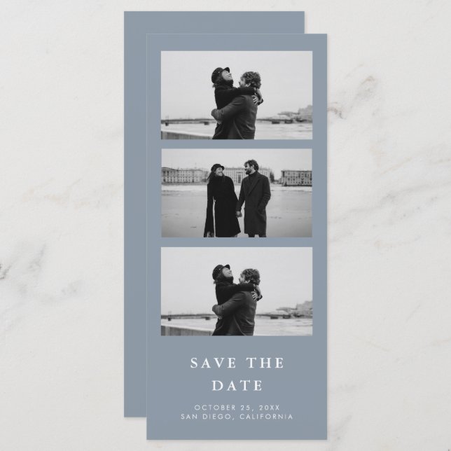 Dusty Blue Photo Strip QR Code Wedding (Front/Back)