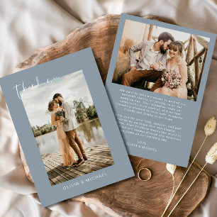 Dusty Blue Photo Wedding Elegant Thank You Card