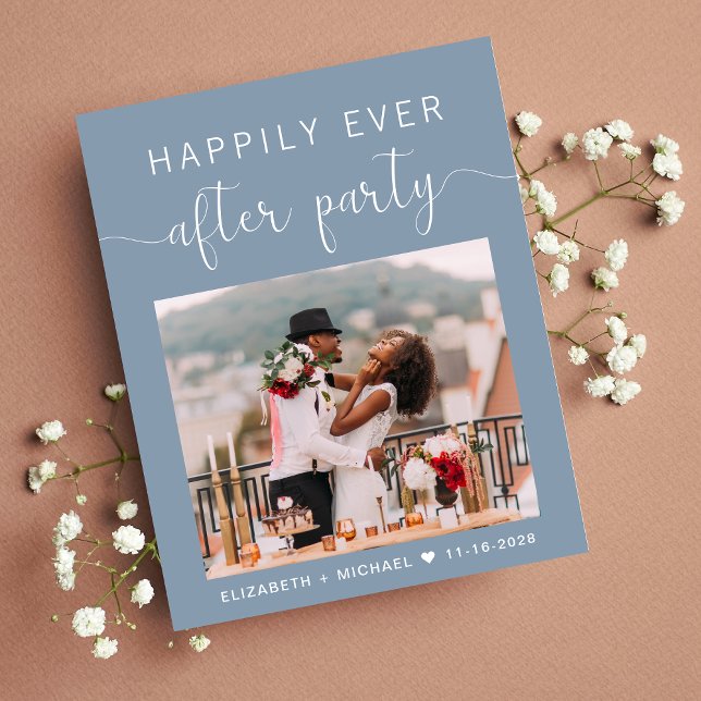 Dusty Blue Photo Wedding Reception Invitation (Creator Uploaded)