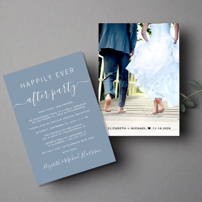 Dusty Blue Photo Wedding Reception Invitation (Creator Uploaded)