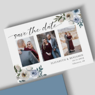 Dusty Blue Photo Wedding Save the Date Elegant 