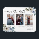 Dusty Blue Photo Wedding Save the Date Elegant  Magnet<br><div class="desc">Elegant dusty blue floral photo wedding save the date magnetic card</div>