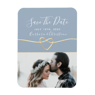 Dusty Blue Photo Wedding Save The Date Magnet