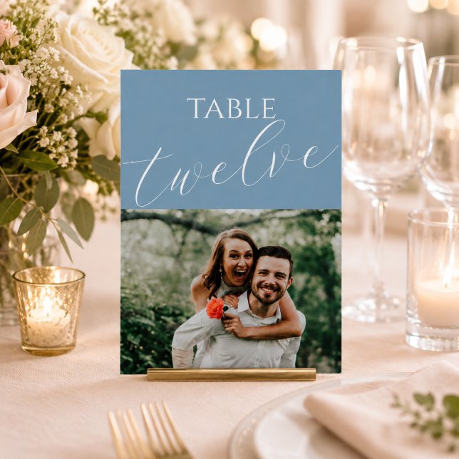 Dusty Blue Photo Wedding Table Number (Creator Uploaded)