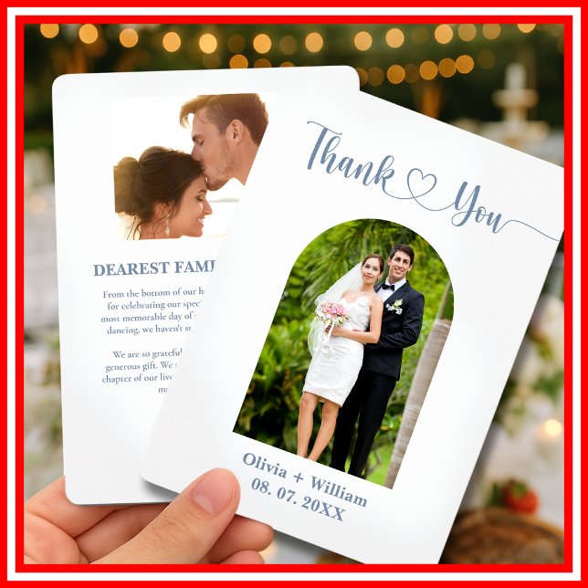 Dusty Blue Photo Wedding Thank You Card (Creator Uploaded)