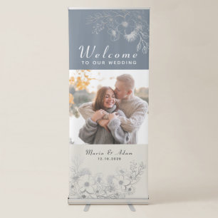 Dusty Blue Photo Wedding Welcome Retractable Banner