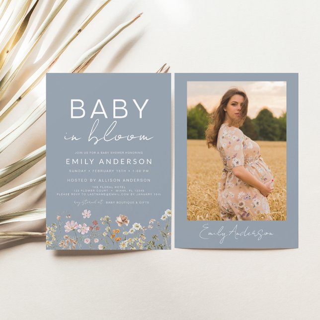 Dusty Blue Photo Wildflower Baby in Bloom Shower Flyer (Creator Uploaded)