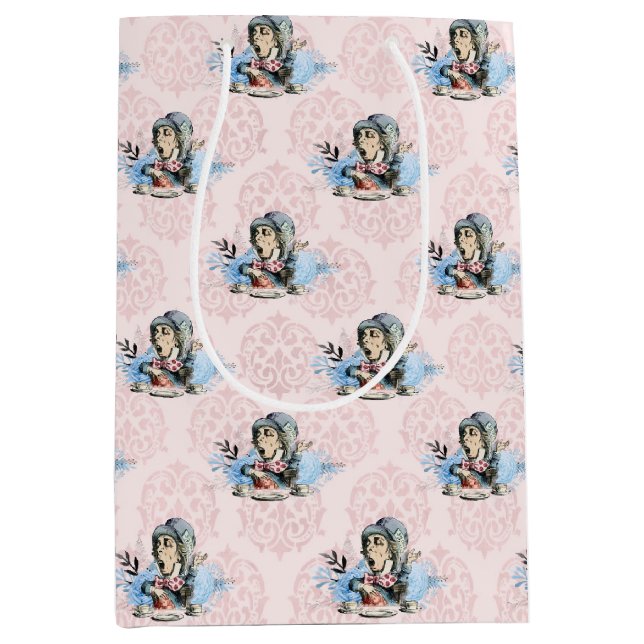 Dusty Blue & Pink Alice In Wonderland Baby Shower Medium Gift Bag (Front)