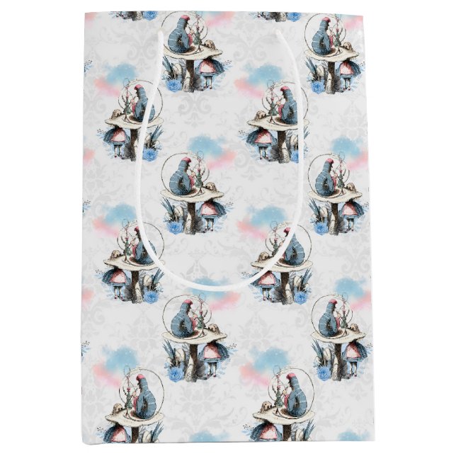 Dusty Blue & Pink Alice In Wonderland Baby Shower Medium Gift Bag (Front)